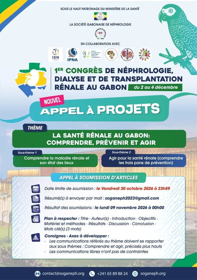 Affiche du 1er Congrès de néphrologie, dialyse et transplantation rénale au Gabon, 2 au 4 décembre 2026