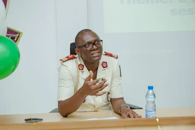 A military doctor speaks during the discussion with the audience
